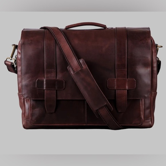 LadderBack 100% Leather Brown Rugged & Rustic Design Laptop Messenger Bag - Picture 3 of 16